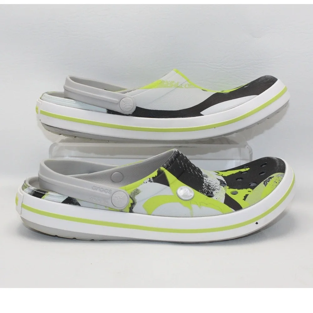 Crocs Crocband Splash Graphic‎ Clogs Lime Green Black White Mens 9 Womens 11